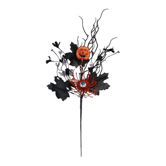 Halloween Home Decor Artificial Branch with Pumpkin And Eyeball, Black Glitter Fake Twig Festive Maple Leaves for Gothic Vase Filler, Party,