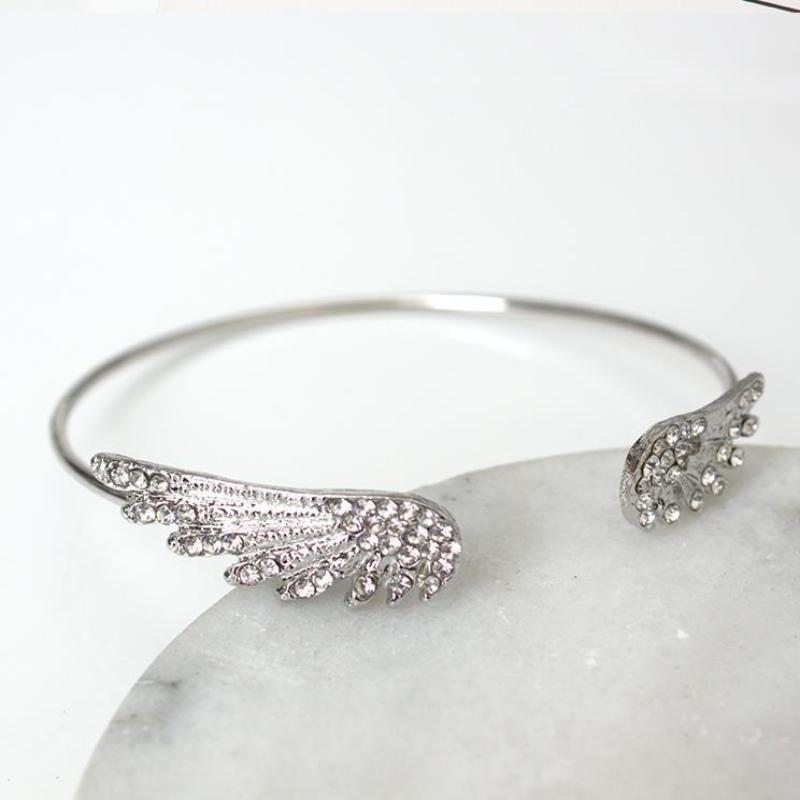 

Angel Wings Silver Color Open Bracelet For Women Trendy Accessories Simple Adjustable Bangle Party Jewerly Gift 1PC