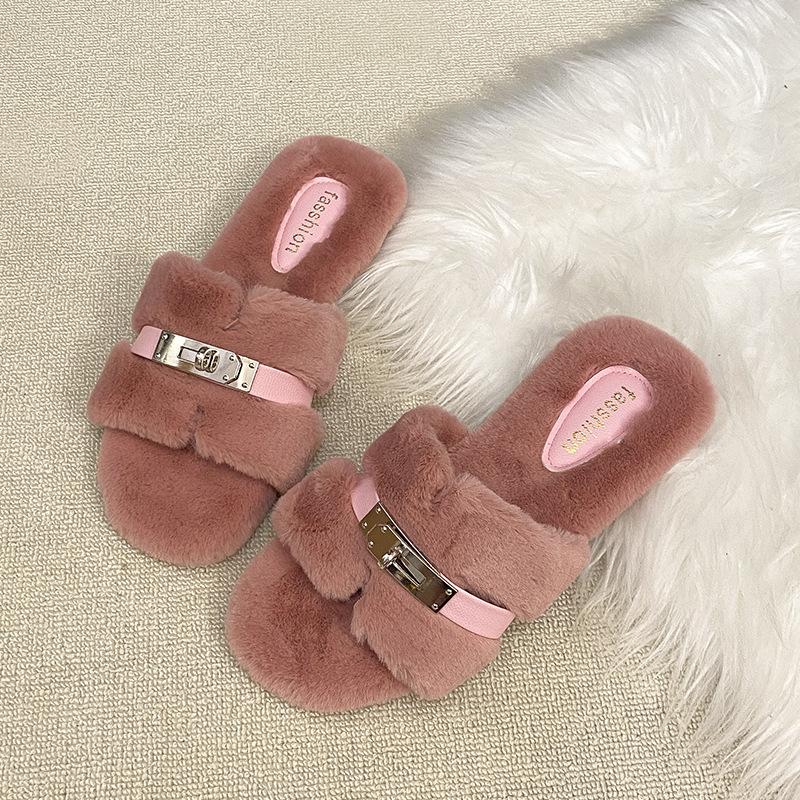 Internetkändis fluffiga tofflor dam bär 2025 höst och vinter nya tjockbottnade enords tofflor liten doftande trend plyschtofflor