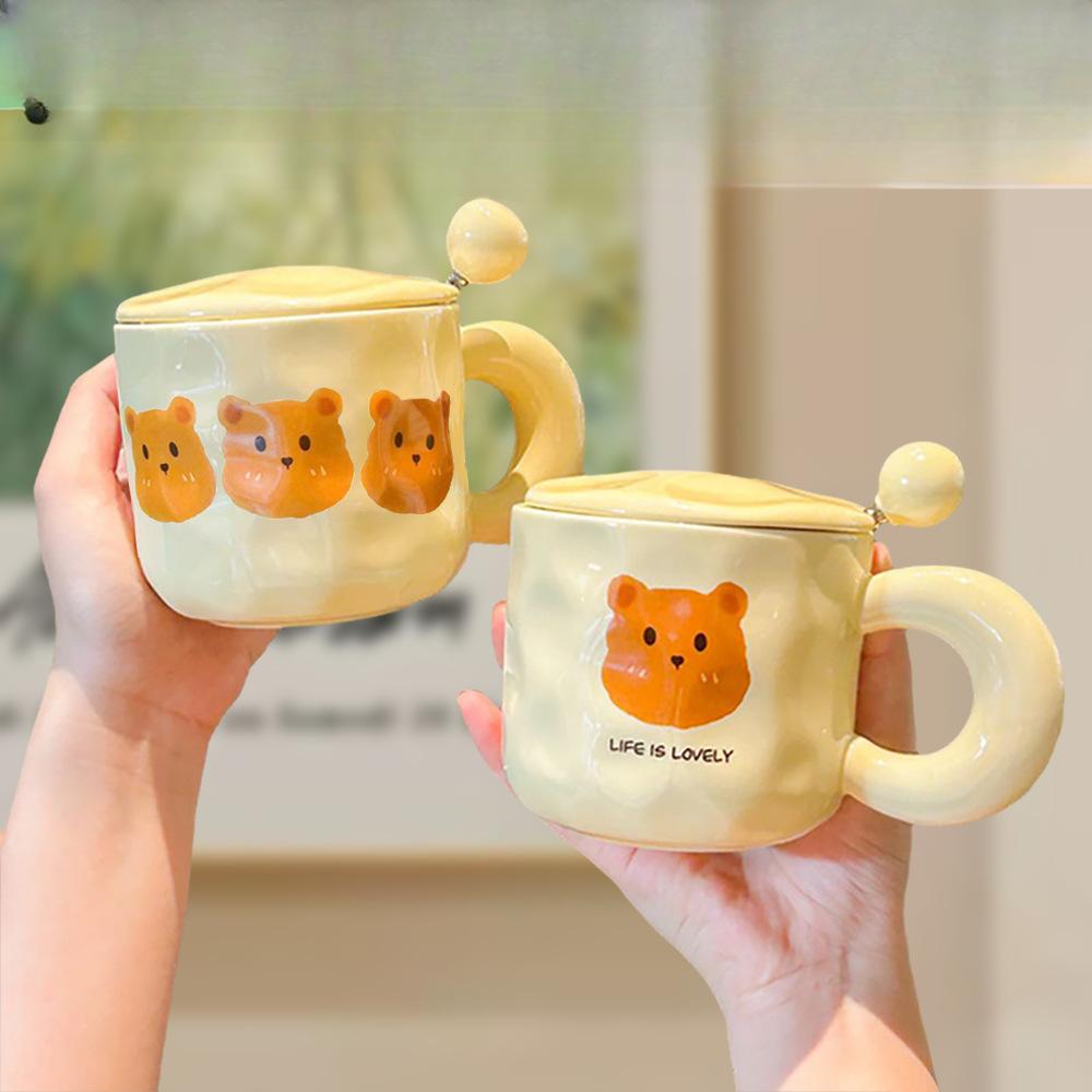 Birthday Gift Cute Little Bear Ceramic Cup for Boys and Girls Drinking Water Cup with Lid Spoon Couple Cup
