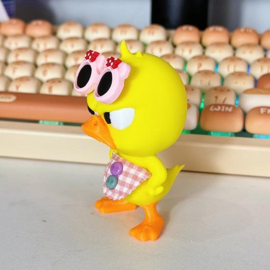 Creative Birthday Gifts 3D Printed Cute Duck Figurine with Glasses, Angry Pose Desk Decor, Miniature Collection Office Bookcase Car Ornament,