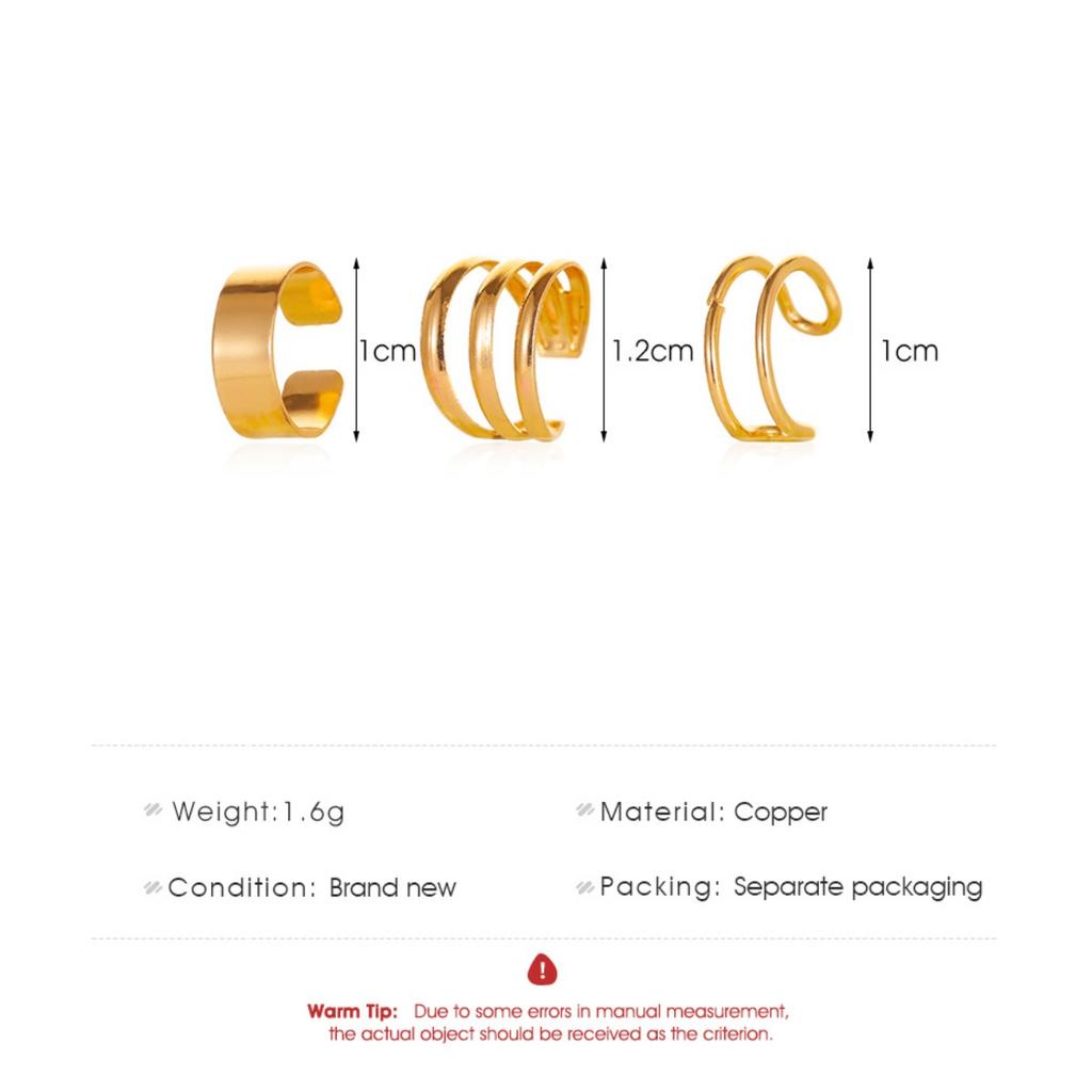 Three Styles Minimalist Plain Cuff Ear Cuff Set No Piercing Clip on Ear Wrap Ornaments for Women Punk Stackable Fashion Ear Accessories