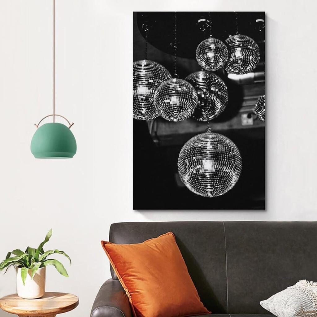 Disco Ball 70s Poster Vintage Bar Decorative Lights Black And White Art Posters Poster Decorative Painting Canvas Wall Posters And Art Picture Print