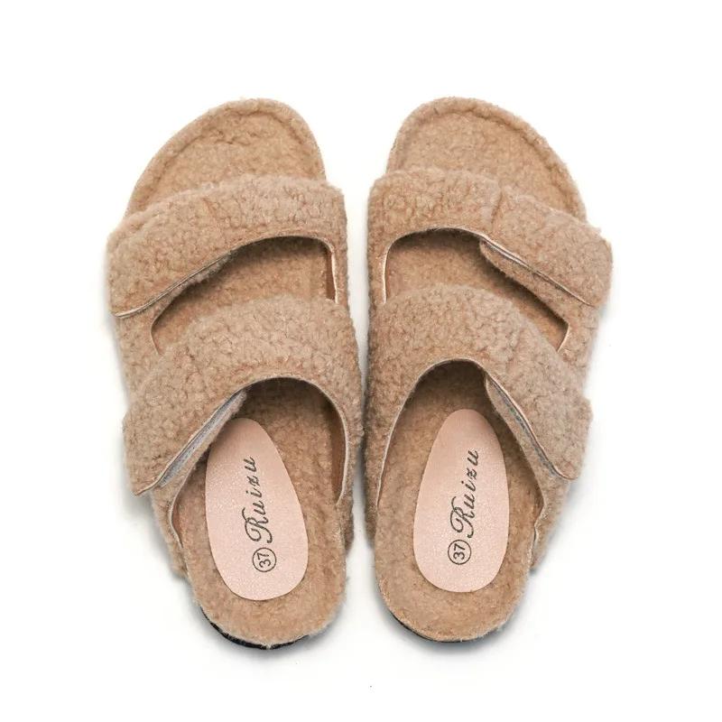 Fashion New Women's Cork Slippers In Autumn and Winter Wear Women's Suede Warm Home Slippers