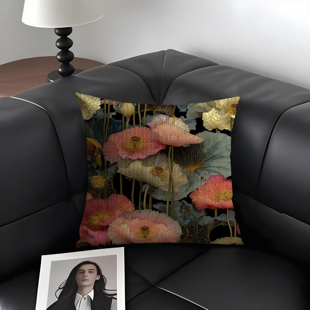 Elegant Flowers Cushion Cover Natural Linen Organic Fabric DoubleSided Printing Sofa Home Decor Gift Pillow Case