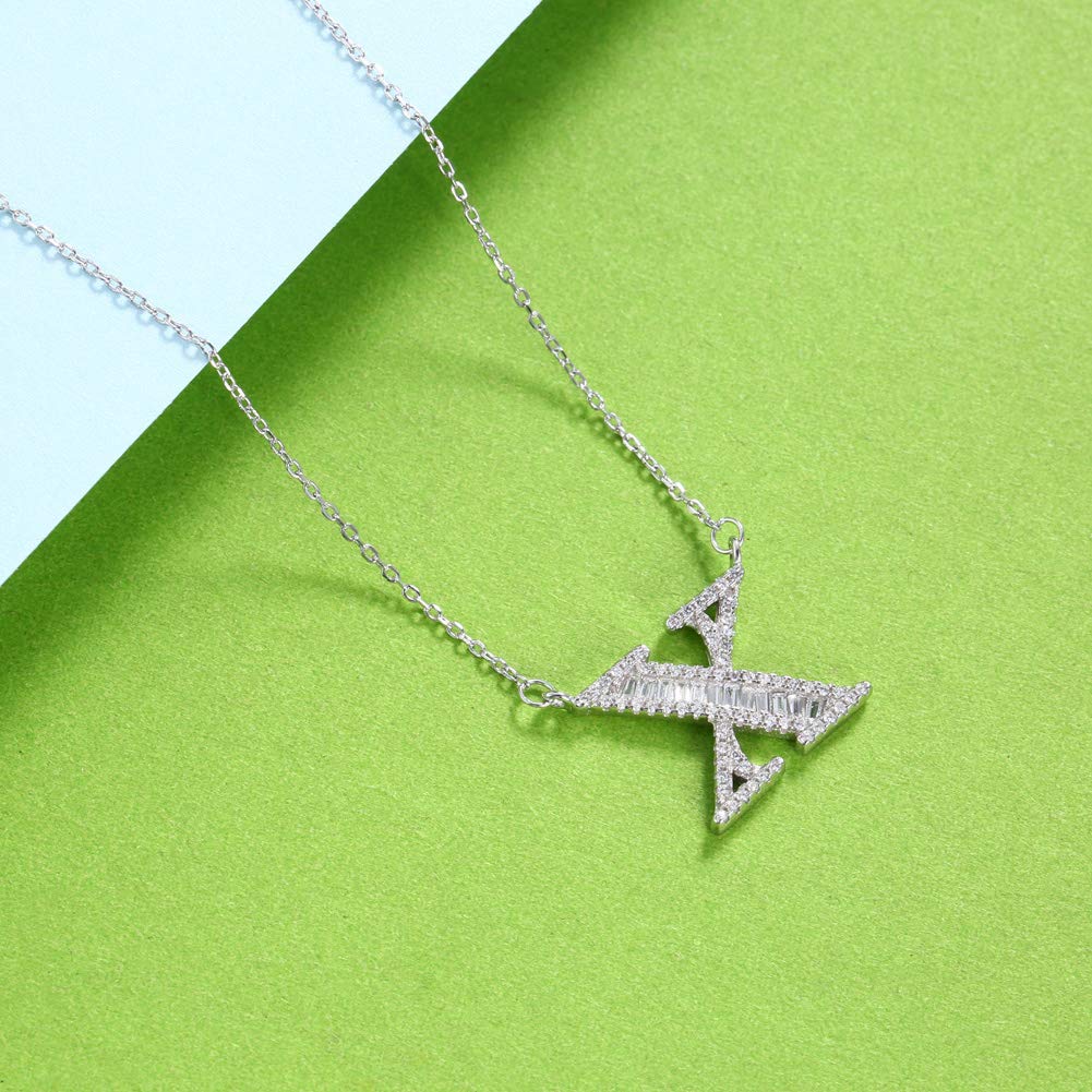 AIKS Alphabet Necklace, Sterling Silver 925, Zirconia Pendant, Sparkling Diamond, Pure Silver Necklace, Initial, Valentine's Day, Birthday, Popular