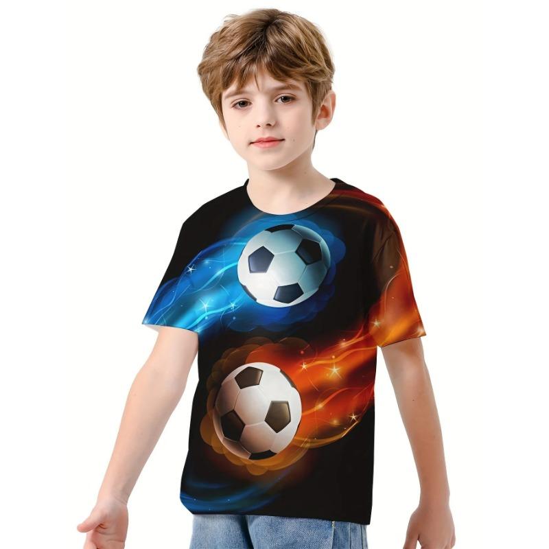 Summer Children's 3D Cartoon Football T-shirt Fashionable Children's Cool Short Sleeved Clothing Boys Girls Sports Shirt
