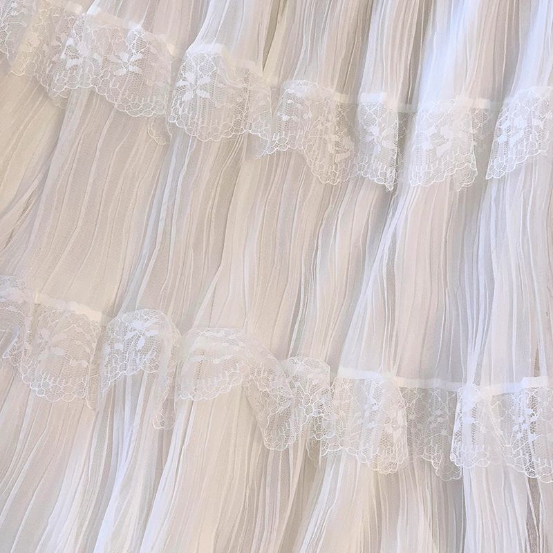 Women's Spring Lace High-Waist Tulle Tiered Cake Midi Skirt - Sweet Paneled Design Versatile & Slimming