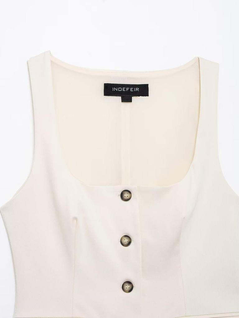 TAOP&ZA Spring/Summer Women's Double-Breasted Square Neck Slim Sleeveless Vest Top