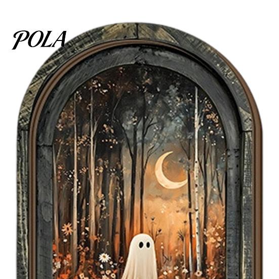 Halloween Hanging Wall Art Vintage Arch Wooden Sign, Gothic Spooky Ghost Decor with Bracket, Rustic Dark Aesthetic Home Ornament for Party Gift