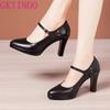 Fashion GKTINOO Lady Pumps Pointed Toe Office Lady Pumps Buckle Strap Platform High Heels Women Shoes Plus Size Genuine Leather Shoes