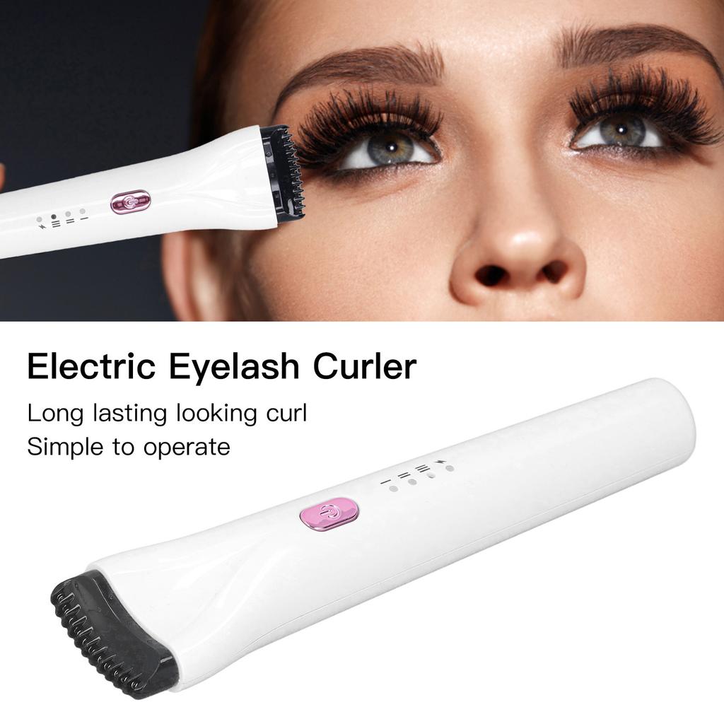 Electric Eyelash Curler 3 Heated Mode Handheld Rechargeable Long Lasting Eyelash Curler with Cleaning Brush White