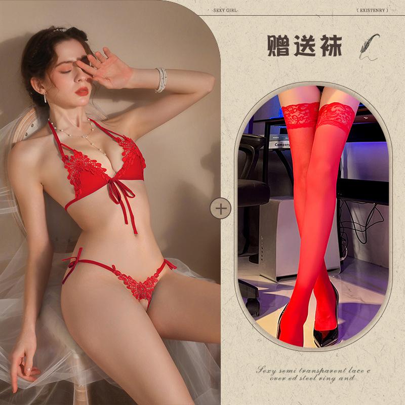 New sexy three-point erotic underwear free bikini open crotch temptation large size women's suit
