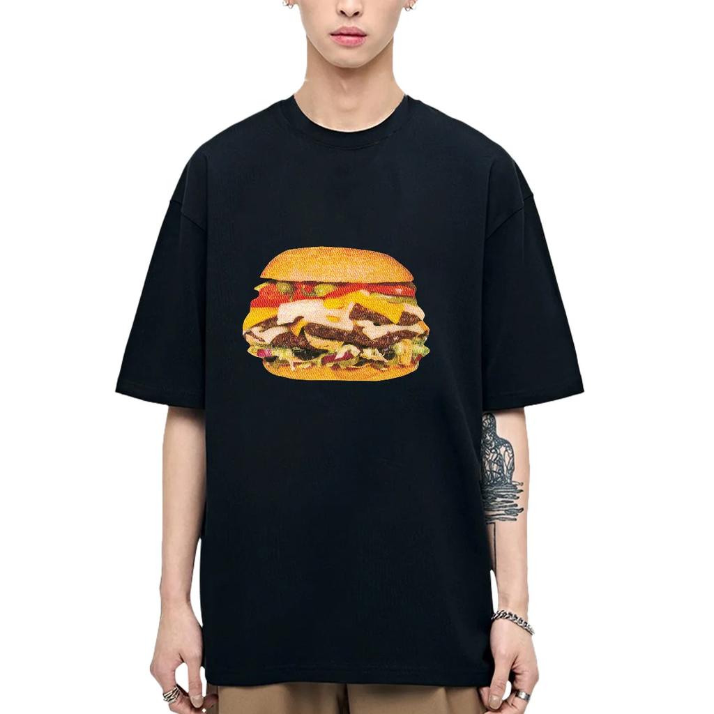 Burger print High quality Prints Mans Cotton Tee Clothing Creativity All-math Short Sleeve Fashion Casual Loose Tops Men T-Shirt