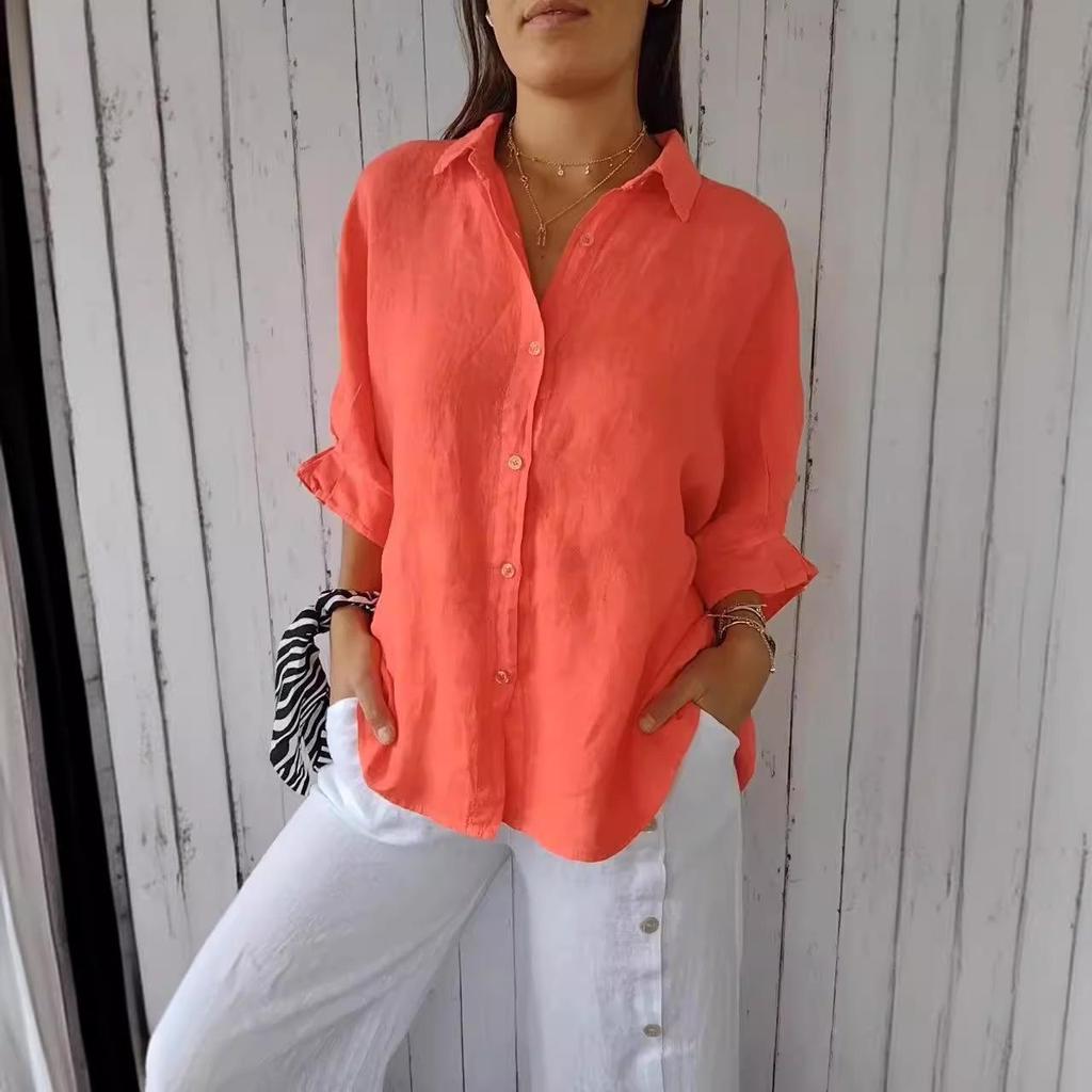 Spring New Cotton Linen Shirt with Back Tie Design, Women’s Casual Blouse