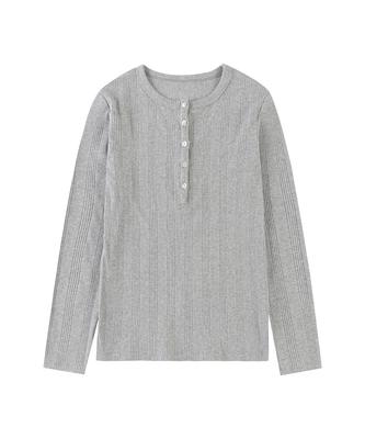 Siyajyu Sitp5245 Multi Ribbed Henley Neck T-Shirt_Melange Gray