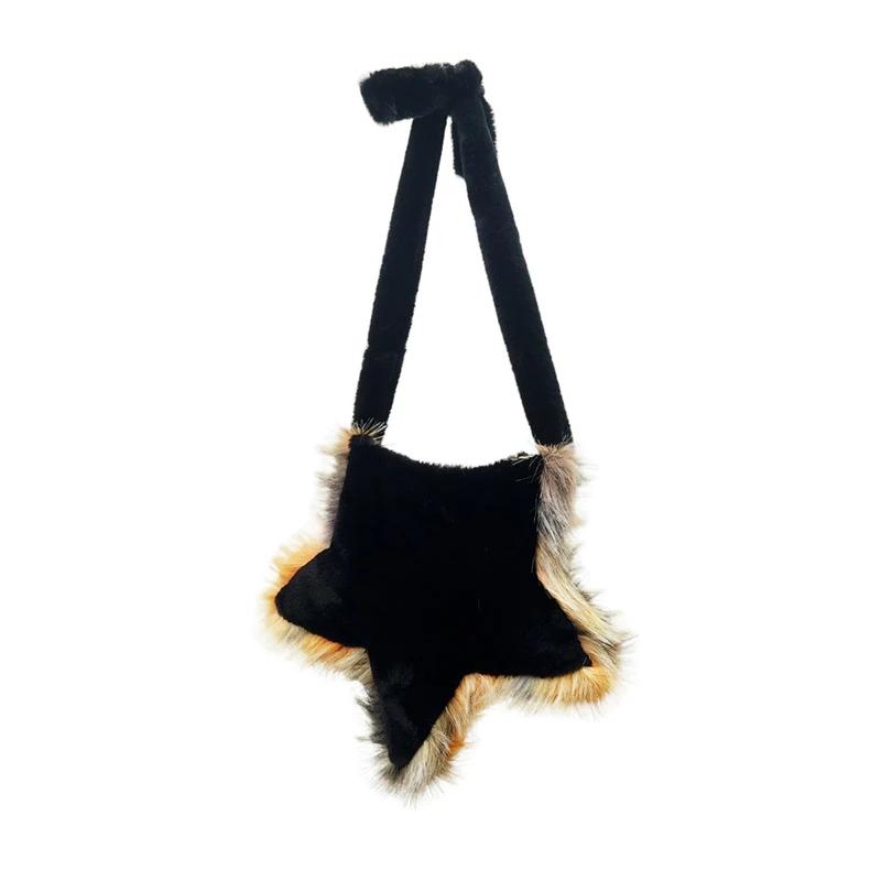 Y2K Plush Star Shoulder Bag Gothic Lolita Furry Five Pointed Star Crossbody Purse for Women Girls Harajuku Casual Daily Use