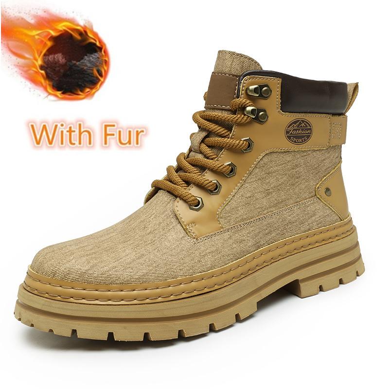 

Men s Plush Snow Boots Motocross Ankle Boots for Men Winter Boots Lace-Up Botas Men s Leather High Top Outdoor Shoes 45