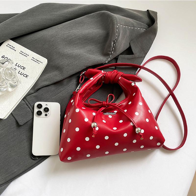 Yogodlns Women's Versatile Bag Retro Leather Shoulder Bag Bow Tie Crossbody Bag Polka Dot Small Hobo Handbag For Everyday Use
