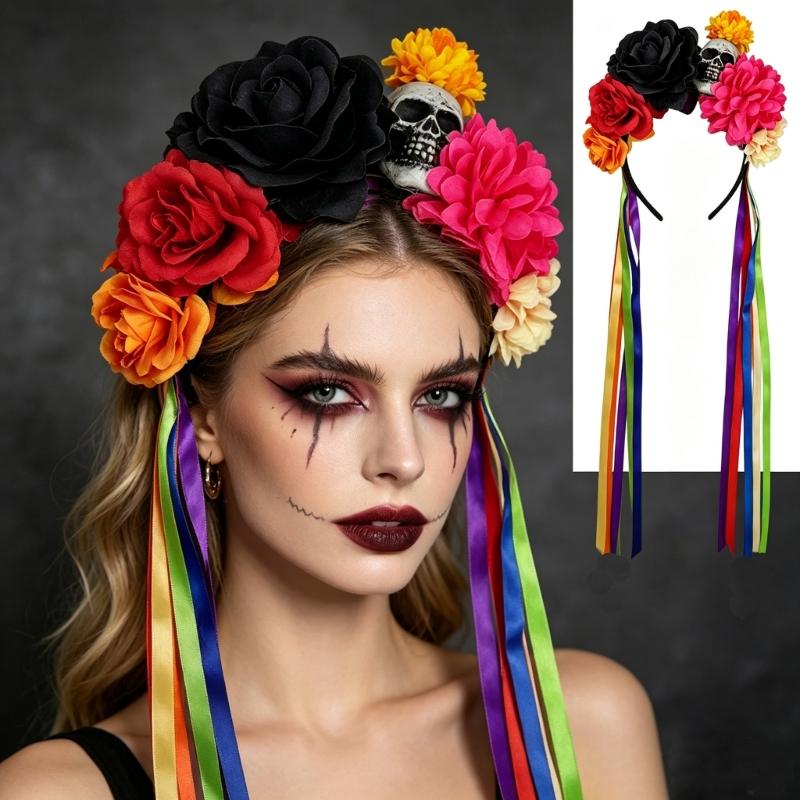 Faixa de Cabeça com Design de Flor de Caveira Para Festa de Halloween Leve Confortável Aro de Cabelo Faixa de Cabelo Única Acessório de Cabeça para Cosplay