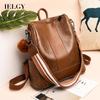 IELGY Multifunctional Large Capacity Korean Version Travel Lightweight Ornaments Soft Leather Retro Black Women's Backpack