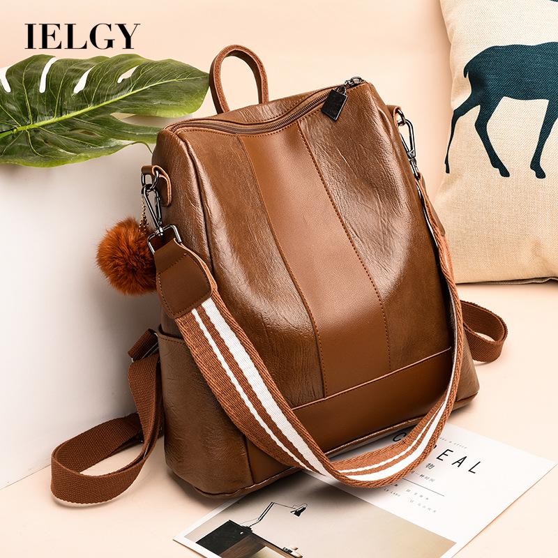 IELGY Multifunctional Large Capacity Korean Version Travel Lightweight Ornaments Soft Leather Retro Black Women's Backpack