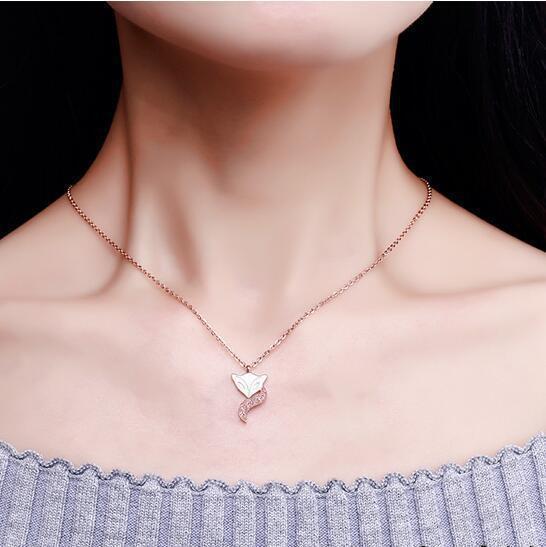 18K Rose Gold Necklace Women'S Titanium Steel Short Cute Little Fox Color Gold Necklace Collarbone Chain Item
