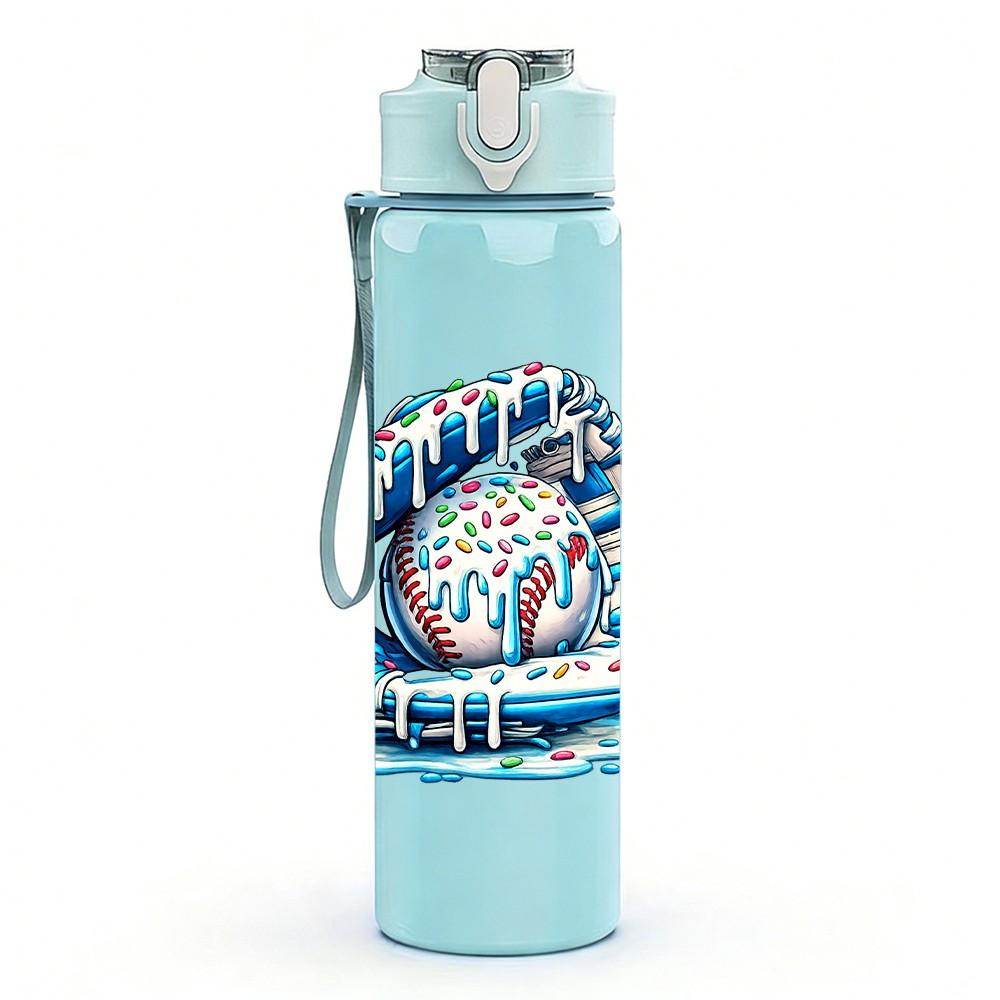 1PC Camouflage Baseball Glove Print 750ml Color Plastic Sports Water Bottle Leakproof Flip Straw Lid Suitable for Sports Office Home Use