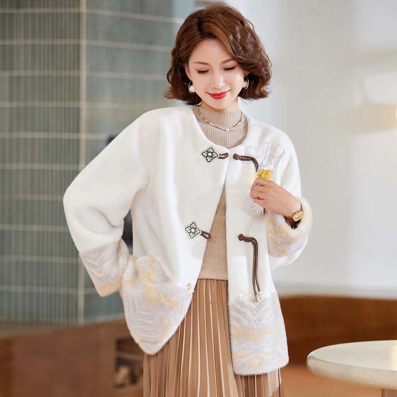 Paster New Chinese Style Faux Mink Fur Embroidered Autumn Winter Coat