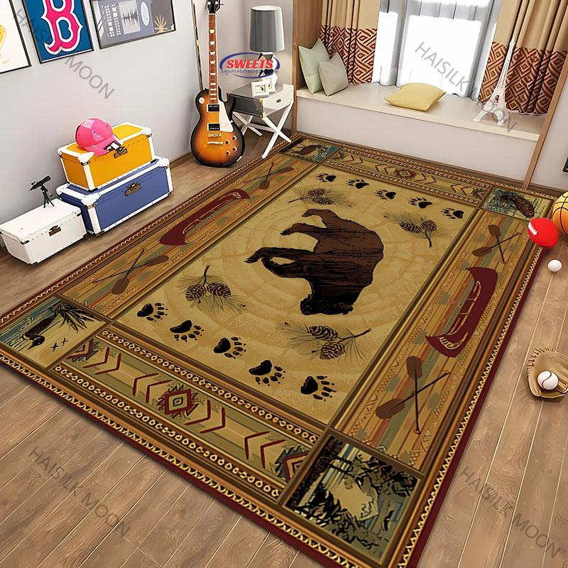 Amerikanischer Country-Retro-Stil Teppich mit Tierdruck für moderne Heimdekoration, schmutzabweisend, Kinderspiel Anti-Rutsch-Dekormatte Geschenk