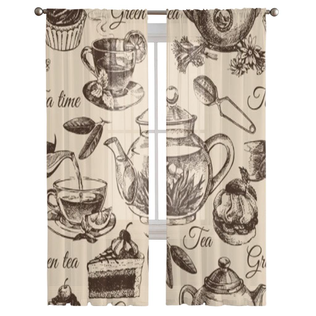 Tee und Kuchen, luxuriöse Chiffon-Vorhänge für Wohnzimmer, Schlafzimmer, Dekoration, Fenster, Voiles, Tüllvorhang