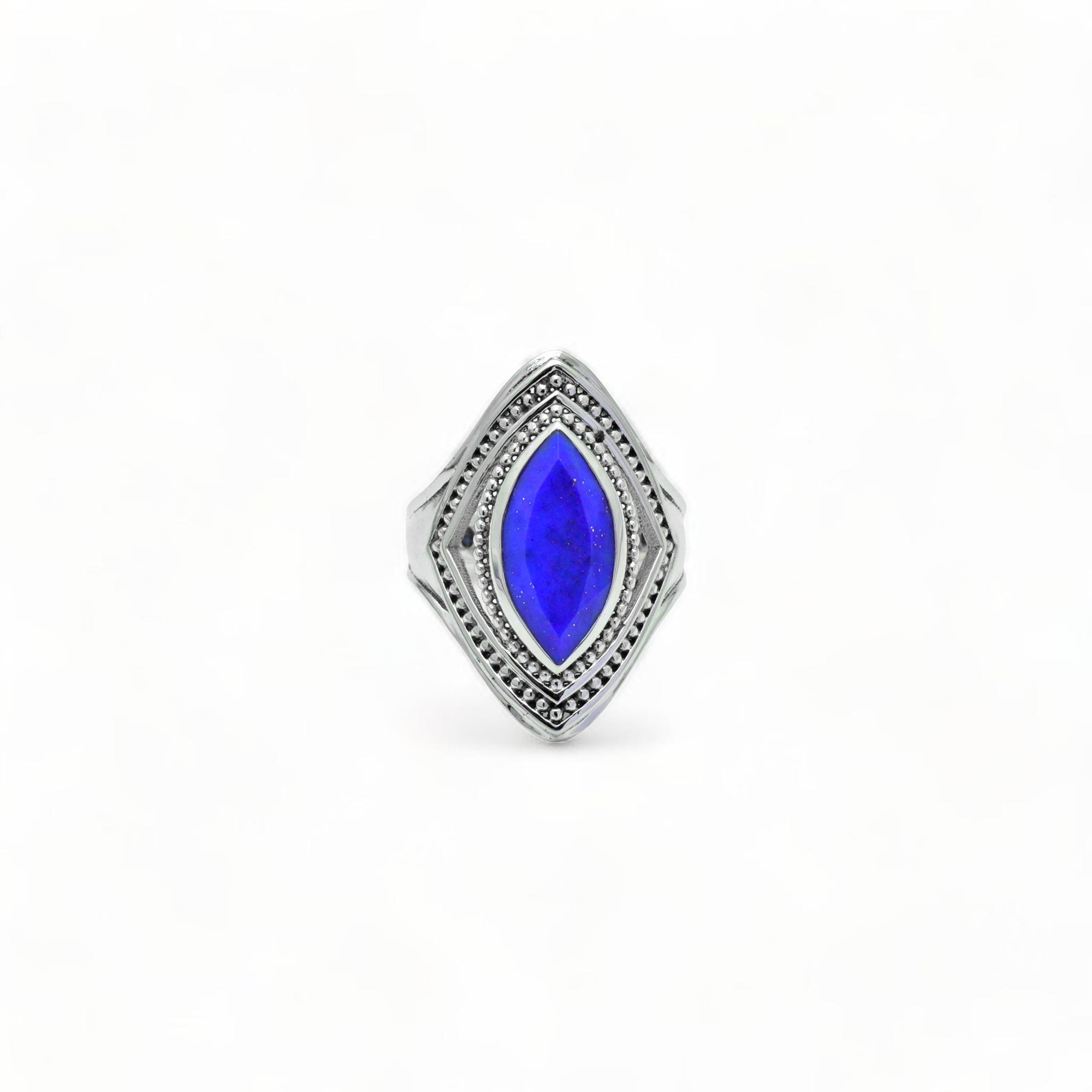 

Lapis Lazuli Marquise Ring for Women in 925 Sterling Silver – Boho Statement Gemstone Jewelry, Christmas Gift for Her US 12.5