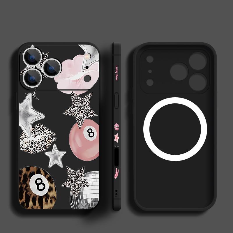 Leopard Print Stars Billiards Case For iPhone 17 Pro Max Magnetic For Magsafe Silicone Cover For iPhone 16 Pro Max Funda iPhone 15 14 13 12 11 16E