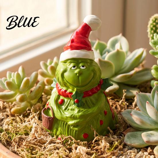 Christmas Elf Ornaments Green Monsters Ornament with Santa Hat And Scarf, Resin Frog Outdoor Garden Statues Figurine for Home Decoration, Landscaping