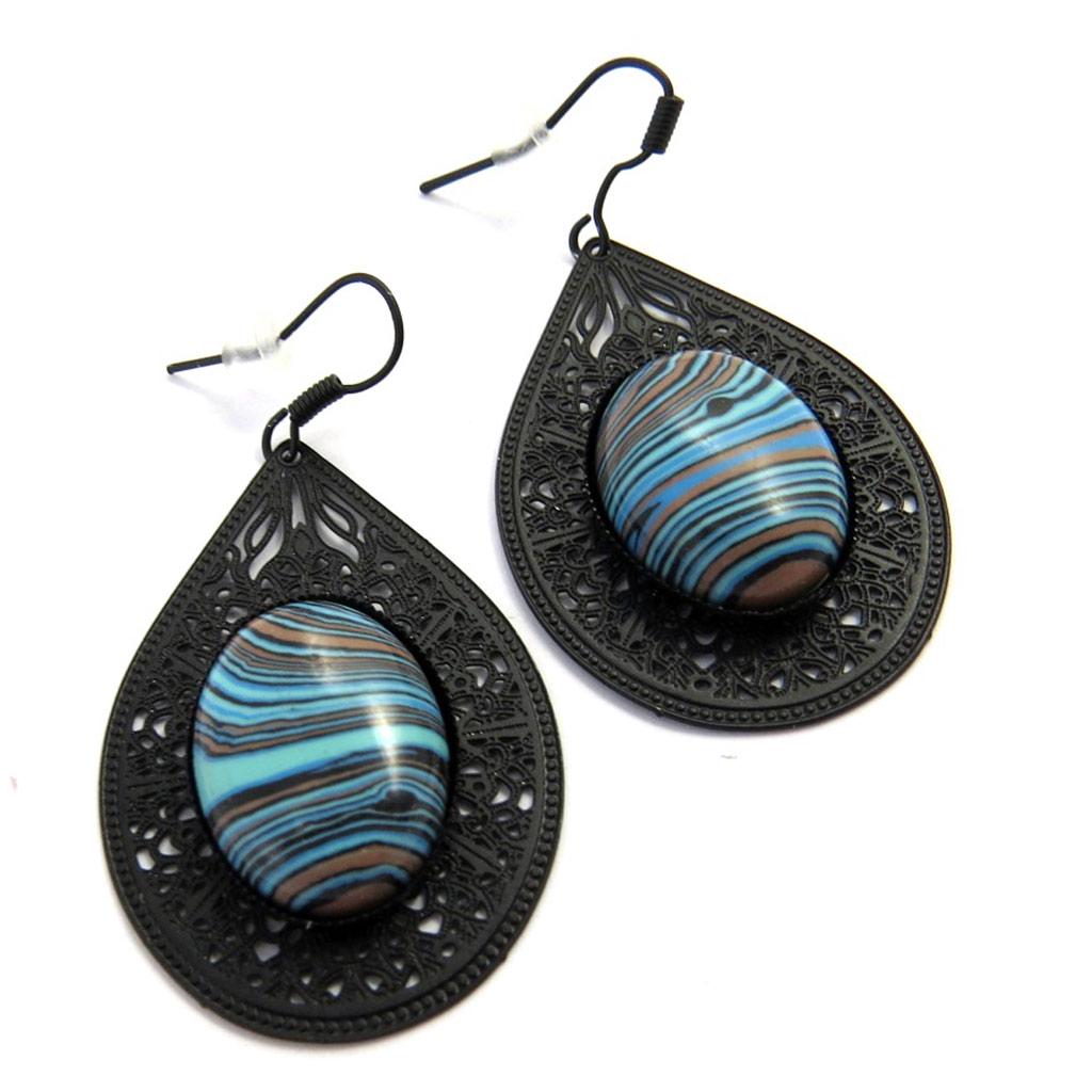 Les Trésors De Lily [M7815] - Designer Earrings 'Kilimanjaro' Blue Black