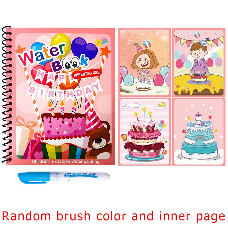 1 Set Sihirli Su Boyama Kitabı Renkli Montessori Tekrar Kullanılabilir Boyama Kitabı Su Fırçası ile Doğum Günü Festivali Grafiti Hediyesi ZYF