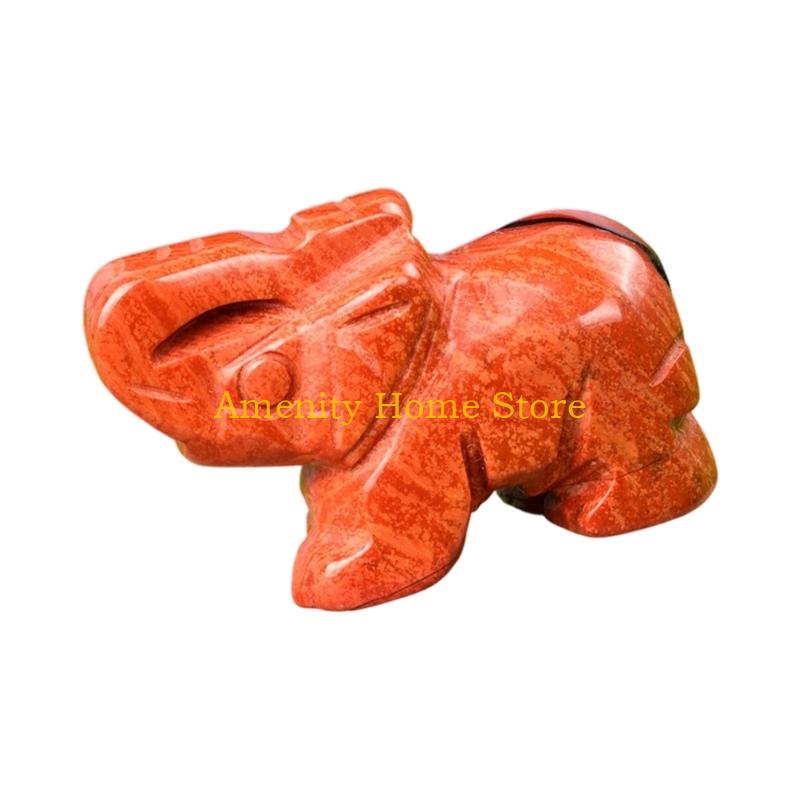 F26C Healings Crystal Elephant Decors Natural Stone Hand Carved Elephant Sculpture Statue Figurines Gemstones Ornament Gift