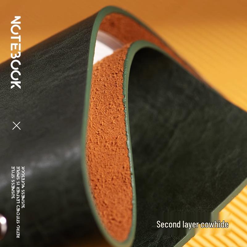 A5 Retro Cowhide Leather Business Notebook with Buckle Binder