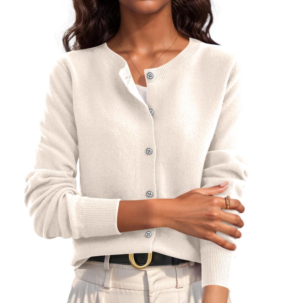 Women’s Long Sleeve Knit Cardigan Crew Neck Button Down Soft Lightweight Sweater Classic Fit for Everyday Wear