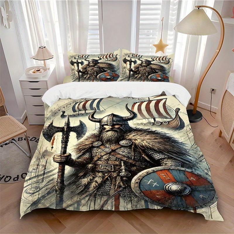 

3pcs Viking Warrior Soft Comfortable Bedding set, For Bedroom, Guest Room And Dorm, All - Season Use, High-Definition Printing163 135x200cm