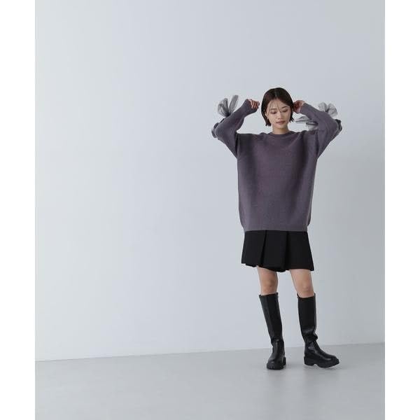 Natural Beauty Basic Ribbon Sleeve Knit Charcoal Women's Lace-Up Sweater,
