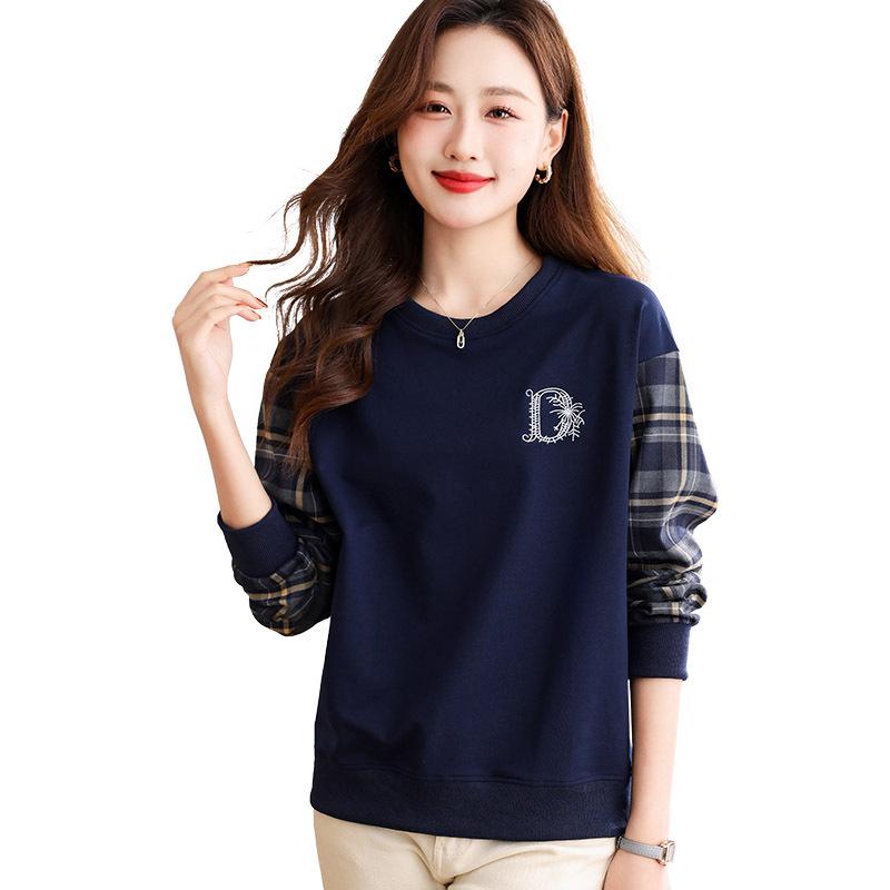 

Женские толстовки популярны весной и осенью. Круглый вырез горловины, универсальные, свободные, короткие, омолаживающие базовые рубашки, топы 2XL темно-синий