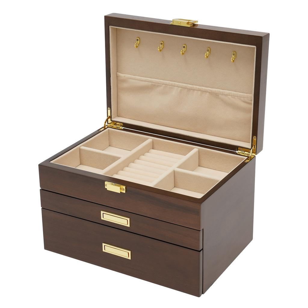3 Layer Jewelry Organizer Drawer Jewelry Box Multifunctional Earrings Bracelet Ring Jewelry Case Display Box Black Walnut