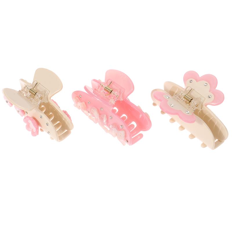 Sweet Acetate Pink Bowknot Pattern Hair Clip Claw Versatile Diamond Hair Accessories For Women Girls