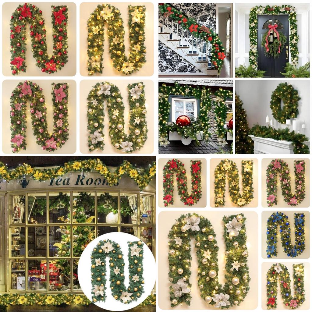 2.7 Meters Luxurious Christmas Garland With Colorful Flowers And Led Lights Perfect For Festive Decorations