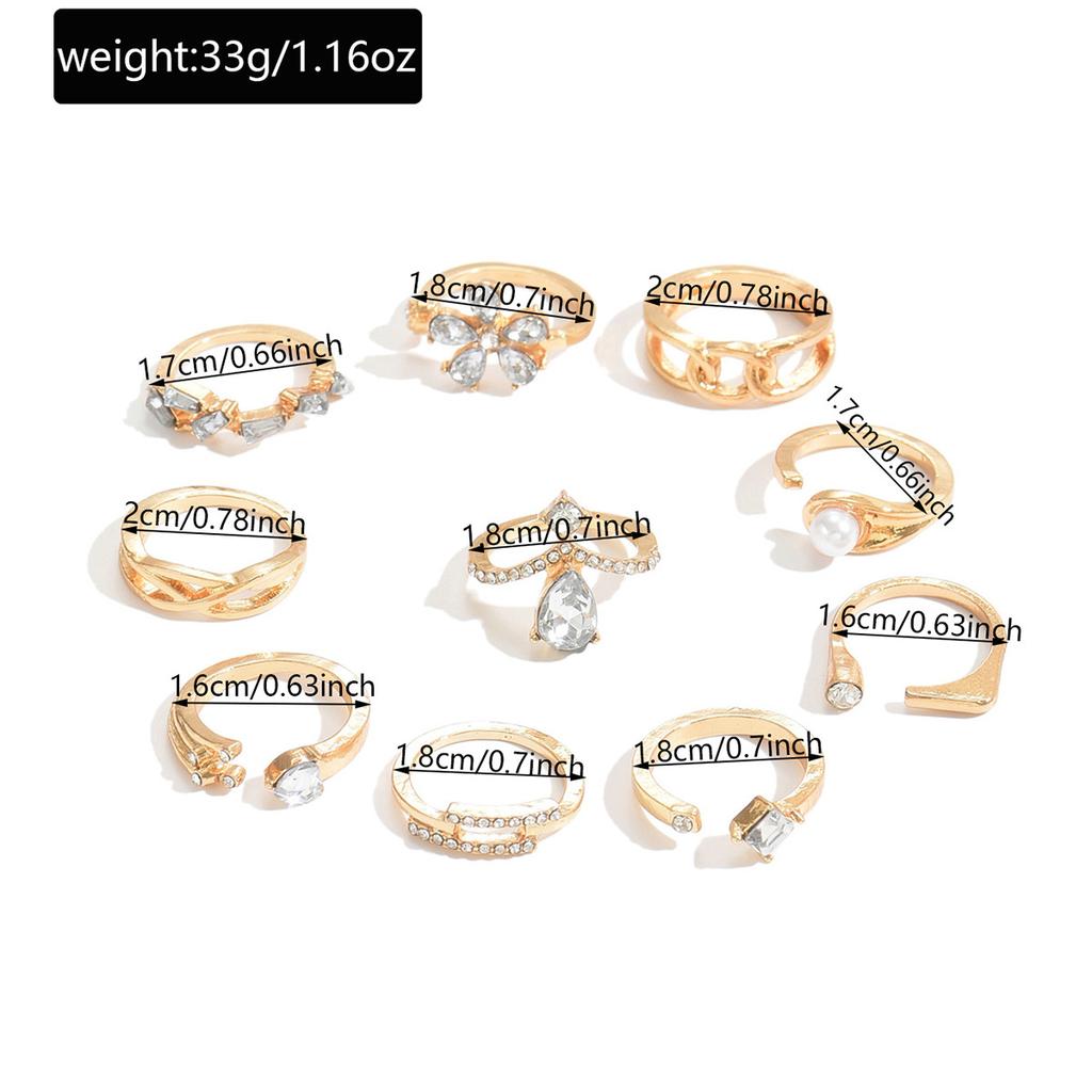 European and American Light Luxury High-end Flower Water Drop Diamond Ring Set Personalized Geometric Stacking Joint Ring Woman