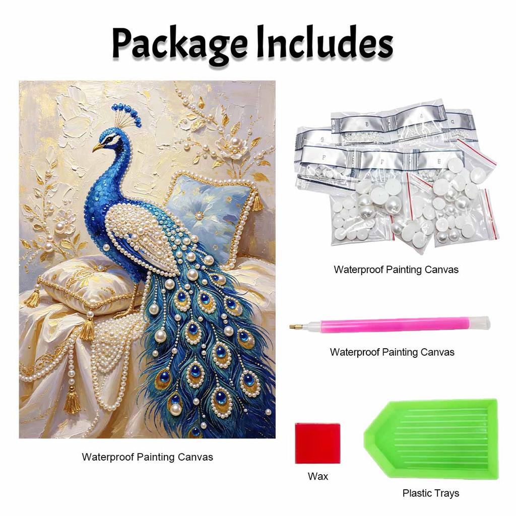 Frameless DIY Pearl Bead Painting Kit Elegant Peacock Pattern Creative Relaxing Craft Canvas Home Decor Gift for Adults