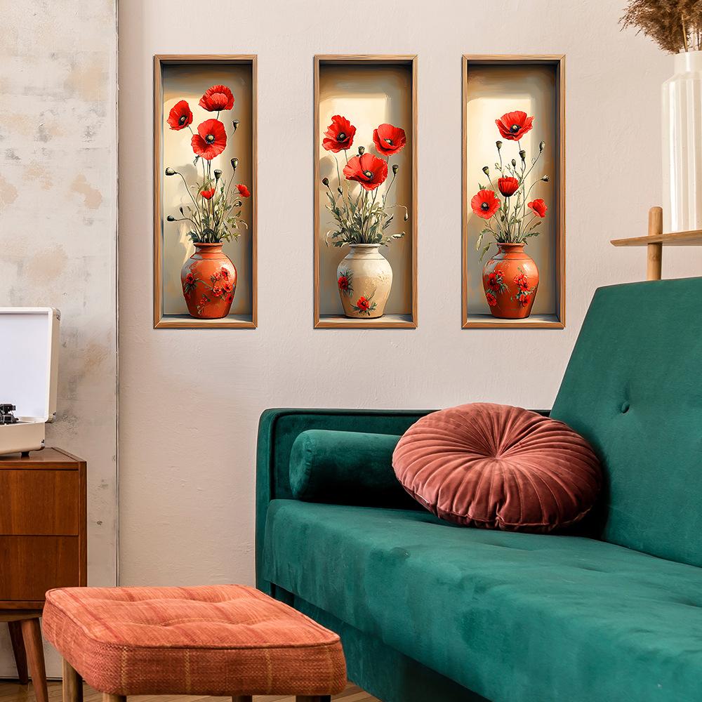 Creative Simulation 3D Poppy Vase for Bedroom Living Room Home Beautification and Decoration Wall Stickers