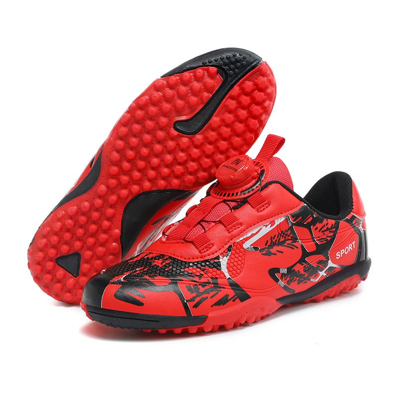 Kids Soccer Shoes TF Football Boots Professional Cleats Grass Training Sport Footwear Rotating Push Button Boys Outdoor Futsal Turf Soocer Boots 28-39