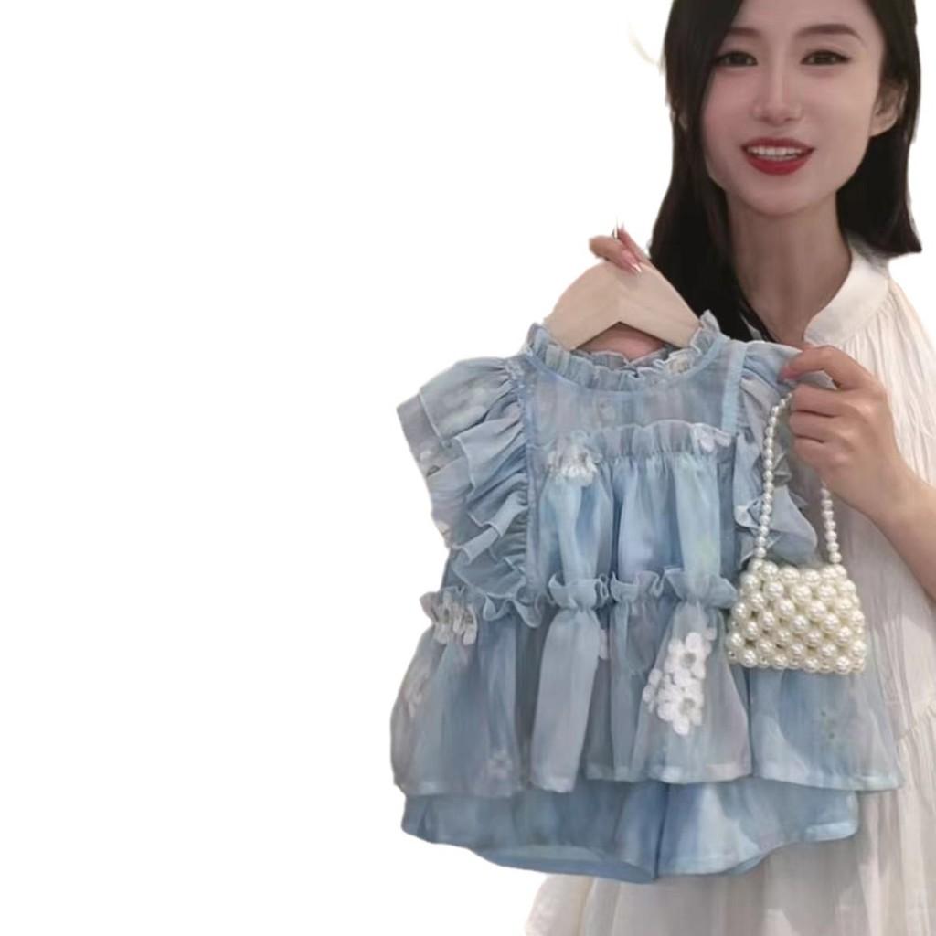 Adorable Korean Style Summer Set For Girls Featuring Soft Cotton Doll Shirt And Shorts